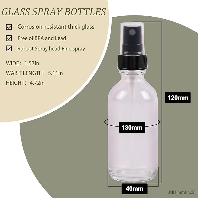 Clear Glass Small Spray Bottles 2 oz 48 Packs, Fine Mist Sprayer Pretty Finish - Image 2