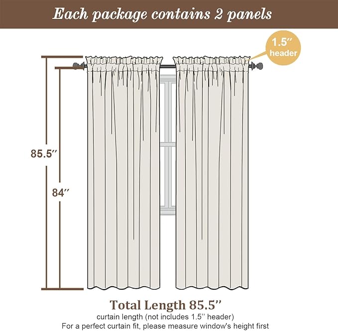 Chyhomenyc Sage Green Sheer Curtains 84 Inches Long 2 Panels, Light Filtering - Image 2