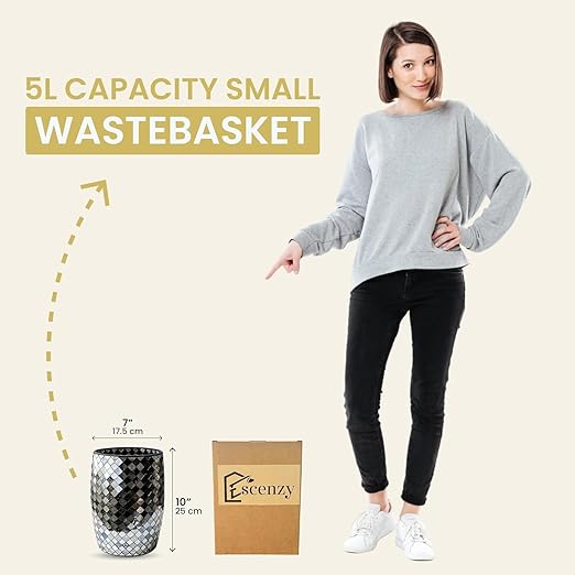 Escenzy Modern Bathroom Trash Can Mosaic Glass 5L | Decorative Small Garbage - Image 2