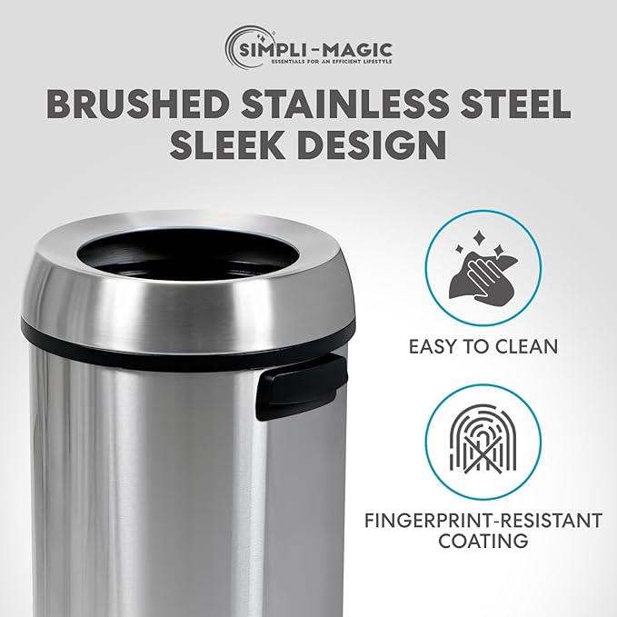 Simpli-Magic 65 Liter Open Top Trash Can, Commercial Grade, Stainless Steel - Image 4