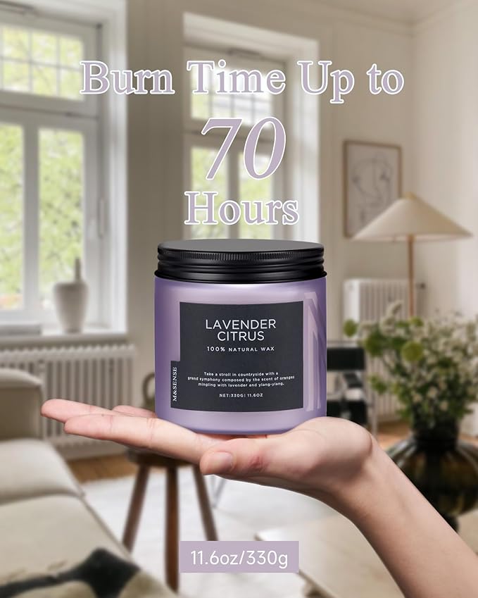 M&SENSE Soy Candles for Home Scented, 11.6oz Lavender Citrus Scent Aromatherapy - Image 4