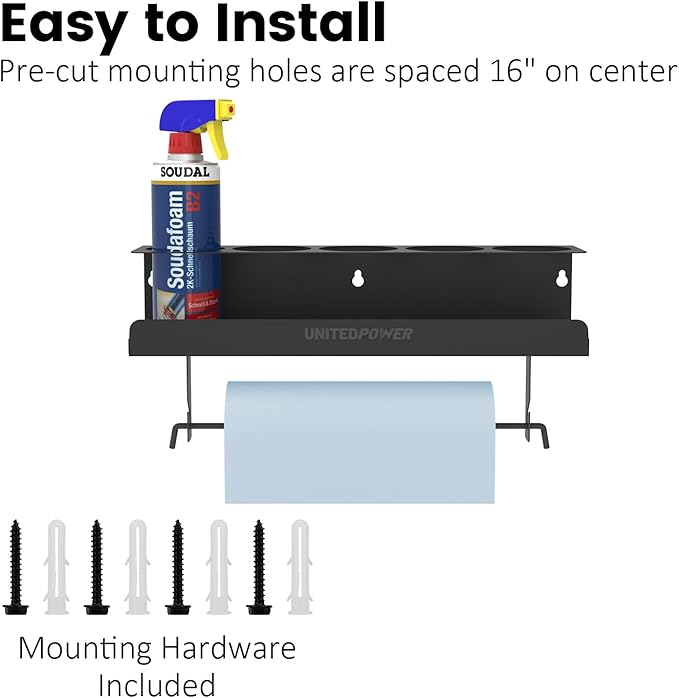 UNITEDPOWER 5 Aerosol Spray Can/Paper Towel Holder, Paint Bottle Storage Rack - Image 5