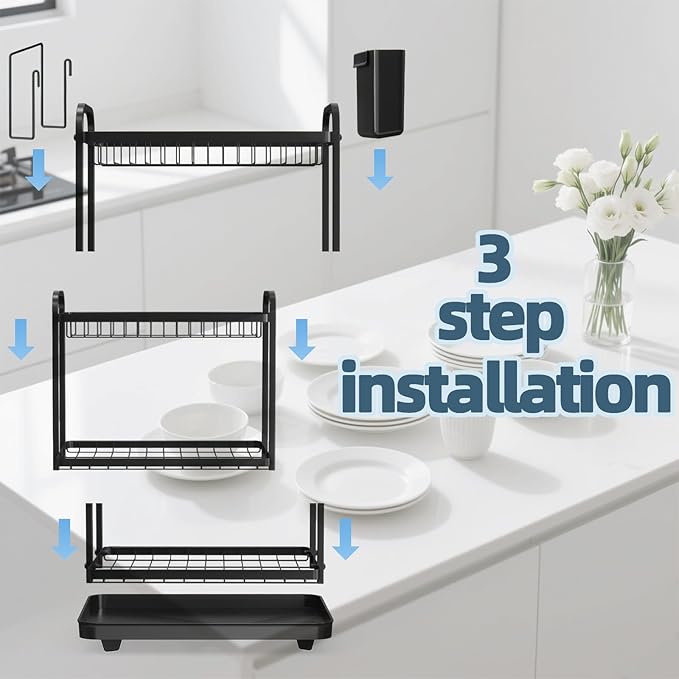 Dish Drying Rack, Stainless Steel Dish Rack, 2-Tier Kitchen Organizers - Image 4