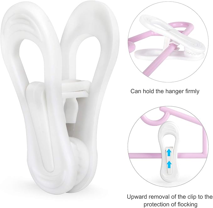 Tinfol White Plastic Hanger Clips, 24 Pack Hanger Clips- Strong Pinch Grip - Image 3