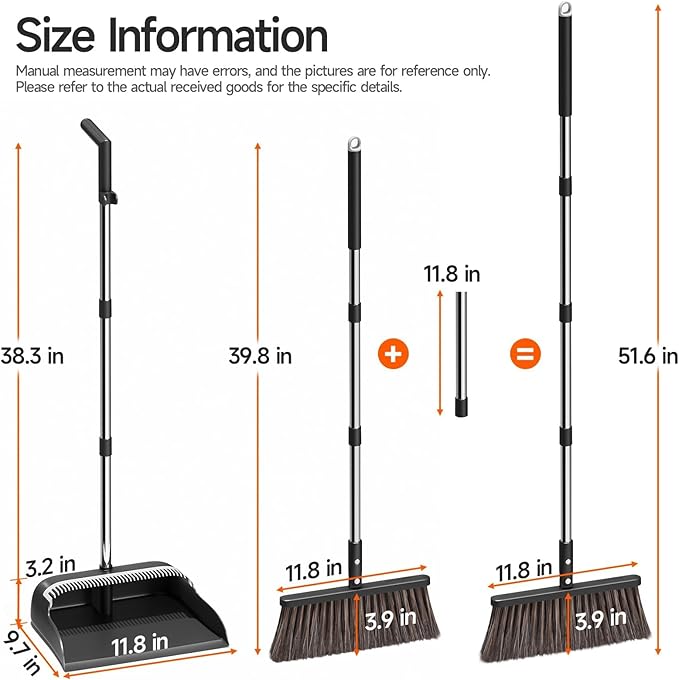 Broom and Dustpan Set for Home, Extra Brush Head & 51.6" Adjustable Long Handle - Image 8
