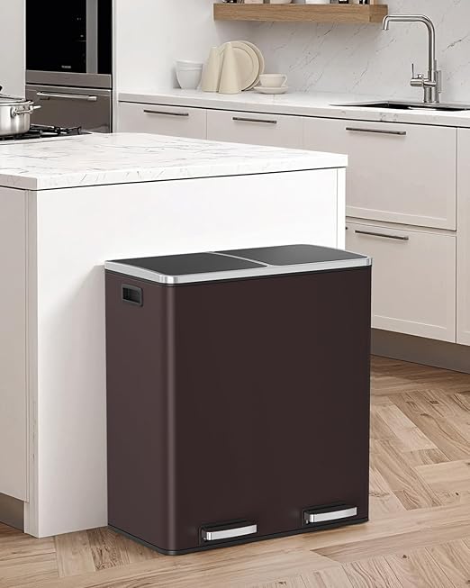 Arlopu 16 GallonStainless Steel Trash Can, 60L Dual Compartment, Metal Kitchen - Image 9