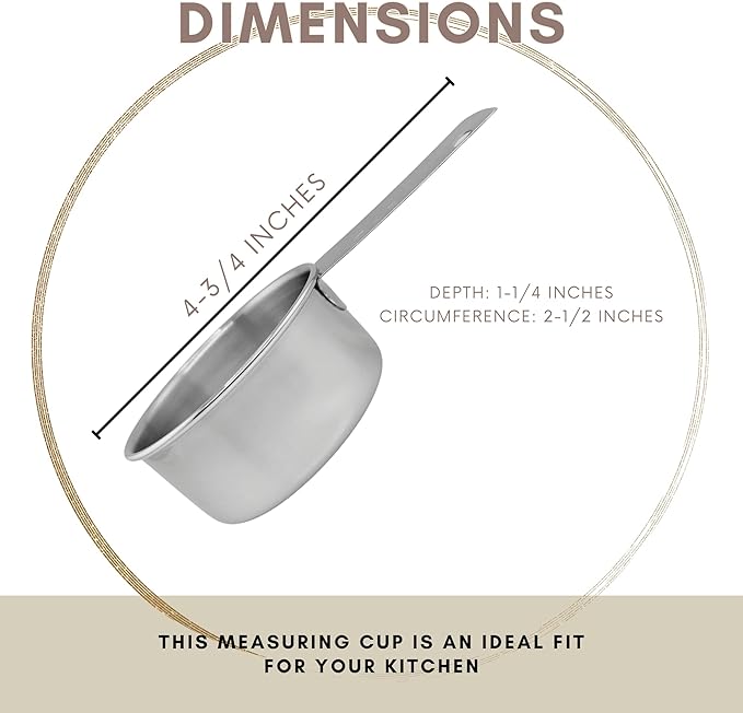 1/3 Cup Stainless Steel Measuring Cup | Sturdy Metal 80 ml | 80 cc | 3 oz | - Image 3