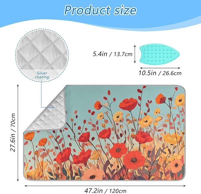 Autumn Poppy Flowers 01 Ironing Mat - Image 2