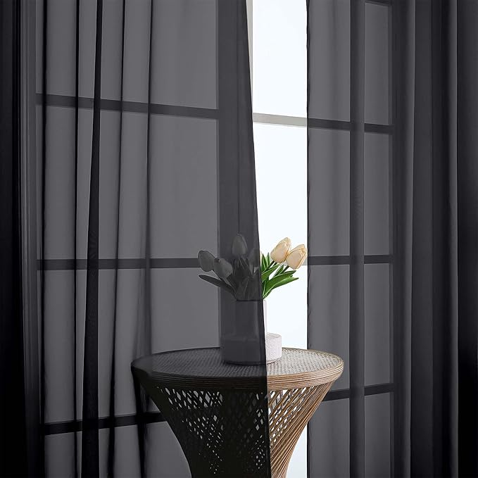 Chyhomenyc Extra Long Black Sheer Curtains 144 inch 2 Panels, Translucent - Image 6