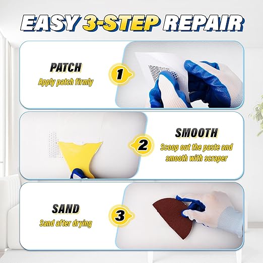 DIYSELF 16 Pieces Drywall Repair Kit Spackle Wall Repair Drywall Patch Kit Wall - Image 5