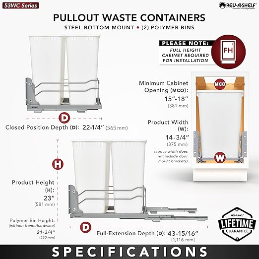 Rev-A-Shelf Pullout Dual Trash Cans - Image 5