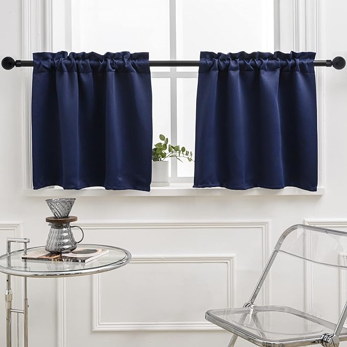Cafe Kitchen Curtains 36 Inches Long 2 Panels, Short Black Out Curtain by PICKLUC