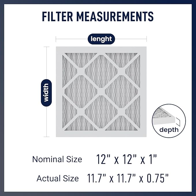 12x12x1 MERV 13 Air Filters, Actual Size: 11.7" x 11.7" x 0.75", Pleated Design - Image 2
