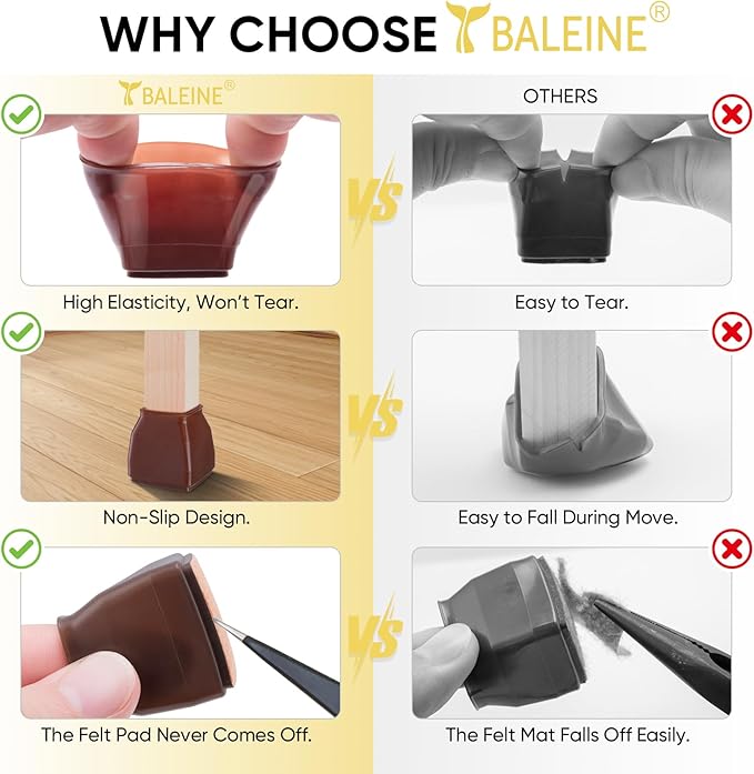 BALEINE 16 Pack Silicone Chair Leg Floor Protectors, Stool Leg Protectors Cap - Image 3