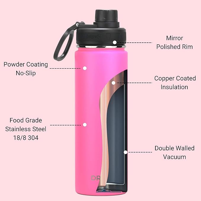 DRINCO Stainless Steel Water Bottle Spout Lid Vacuum Insulated Double Wall - Image 5
