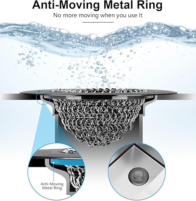 Sink Drain Strainer: Flexible Anti-Slip Chainlink, 304 Stainless Steel. - Image 3