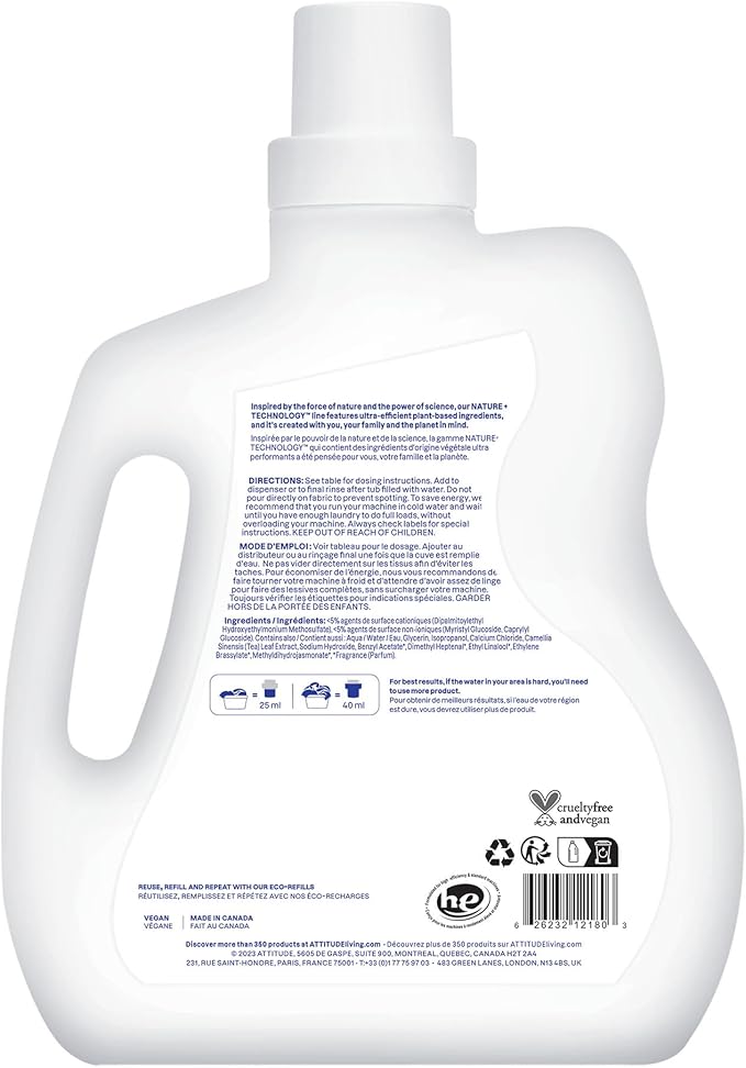ATTITUDE Liquid Fabric Softener, Plant-Based & Vegan, HE Compatible, Naturally - Image 7