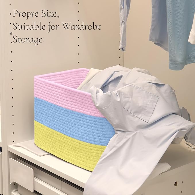 Hopegiver Woven Storage Baskets 15x11x10 Inch, 3 Pack Collapsible Cube Storage - Image 4
