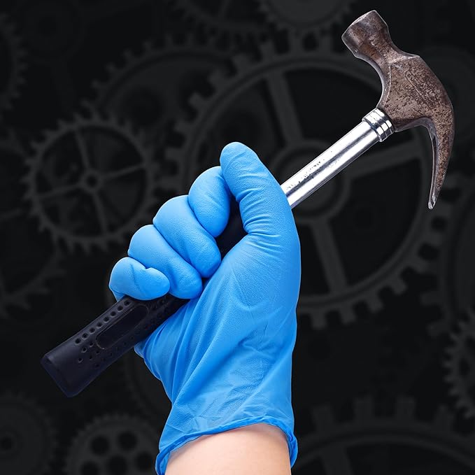TitanFlex Heavy-Duty Blue Nitrile Gloves, Fully Textured, Mechanic Disposable - Image 8