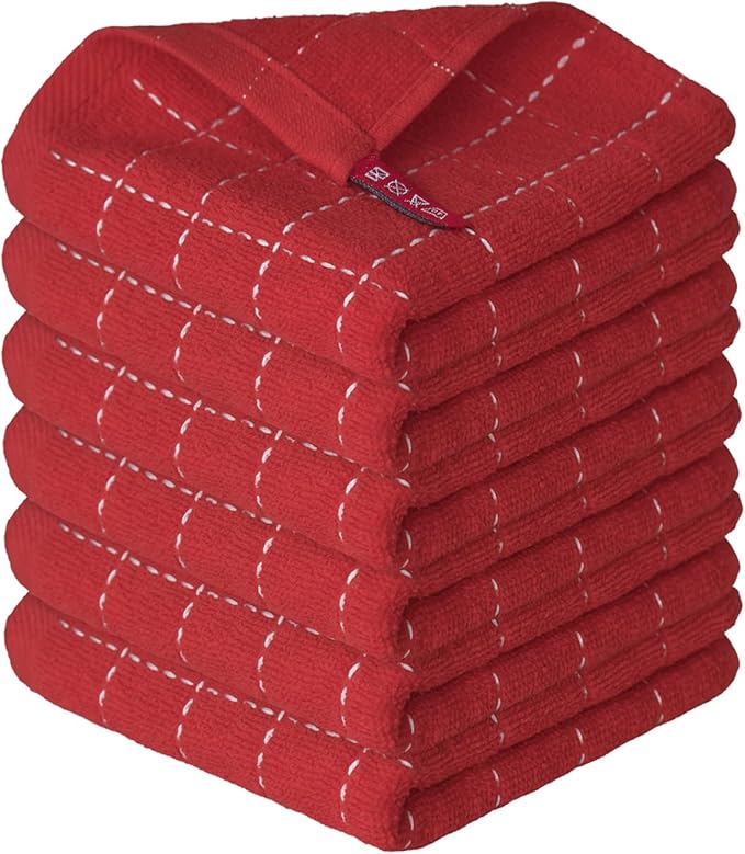 Artoid Mode Checkered Designed Cotton Red Terry Kitchen Dish Cloths, 12x12 Inch by ArtoidMode