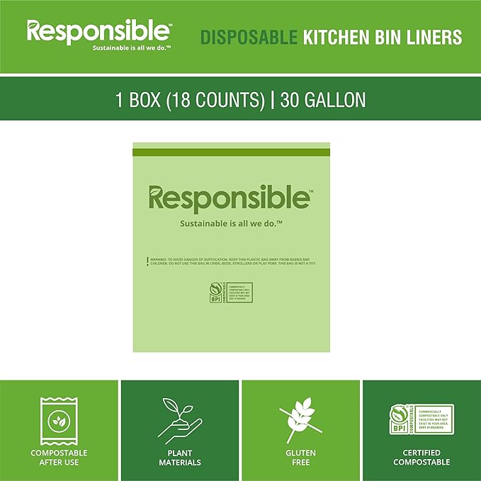 Responsible Products Kitchen Bin Liners, Certified Compostable, Heavy Duty - Image 5