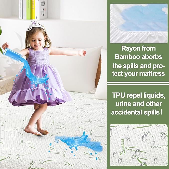 California King Mattress Protector Waterproof Mattress Pad Washable Bamboo - Image 3