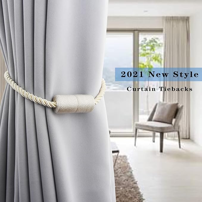 2 Pack Beige Strong Magnetic Curtain Tiebacks Outdoor Elegant Decorative Tie - Image 6