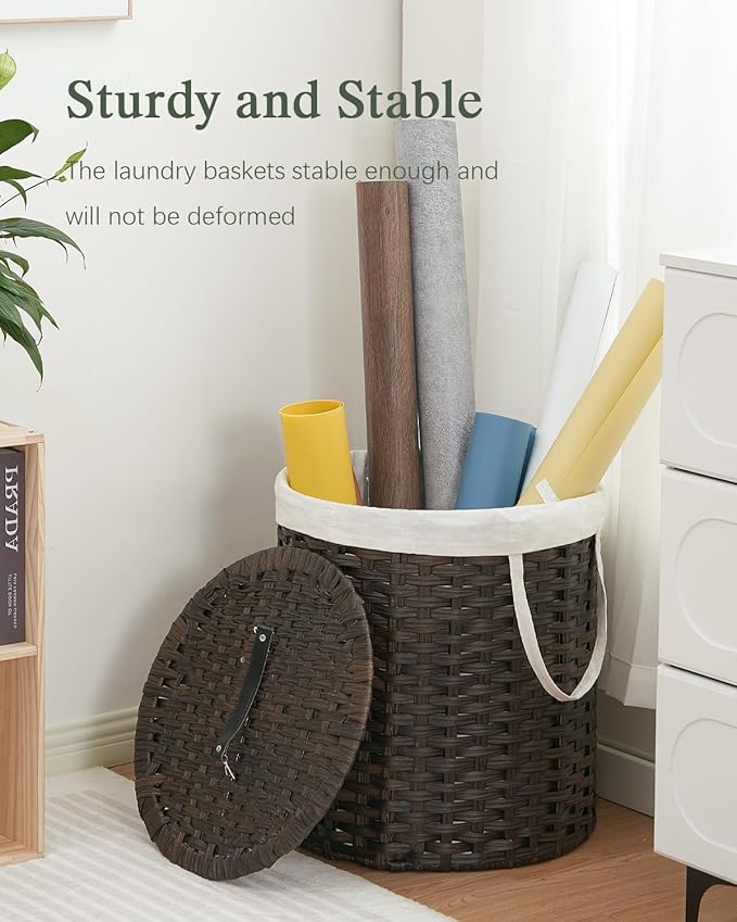 Laundry Hamper with Lid Wicker Laundry Hamper Round 26.5 Gal Laundry Basket - Image 6