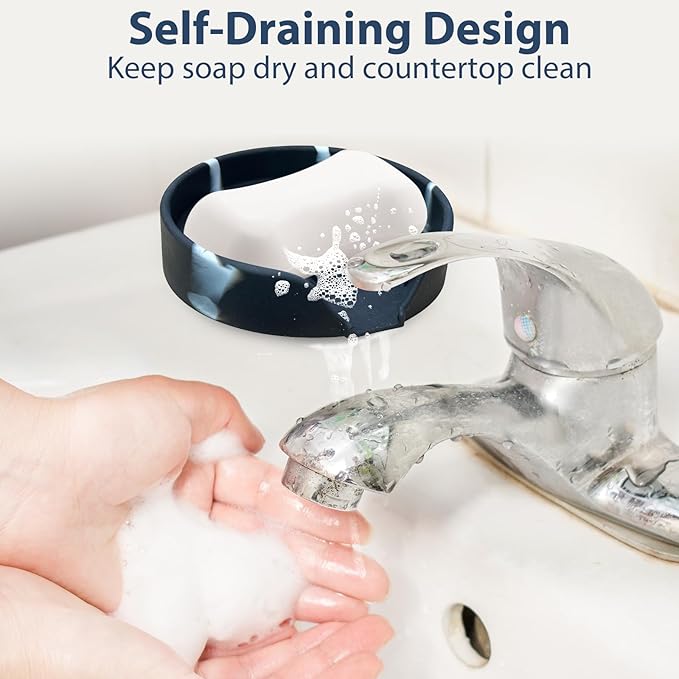 Self Draining Soap Dish, Silicone Suction Cup Soap Holder Tray Savers Container - Image 5