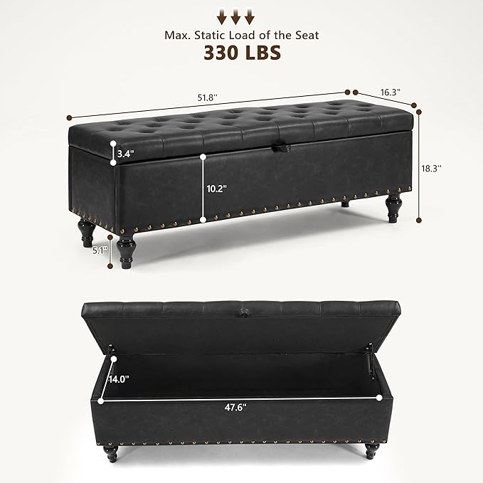 51.8’’ Storage Ottoman Bench, Faux Leather Ottoman - Image 2