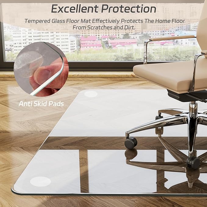 GLSLAND 46"x46" Tempered Glass Chair Mat Square Heavy-Duty Floor Protector - Image 4