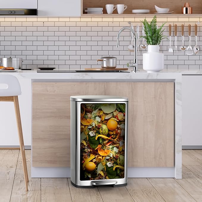 8 Gal Kitchen Trash Can, 30L Recycling or Garbage Bin, Brushed Stainless Steel - Image 3