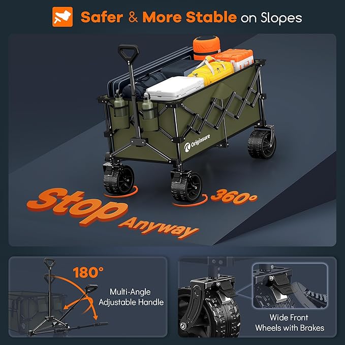 220L Collapsible Wagon Cart Foldable, 460lbs Load Capacity Heavy Duty Folding - Image 8