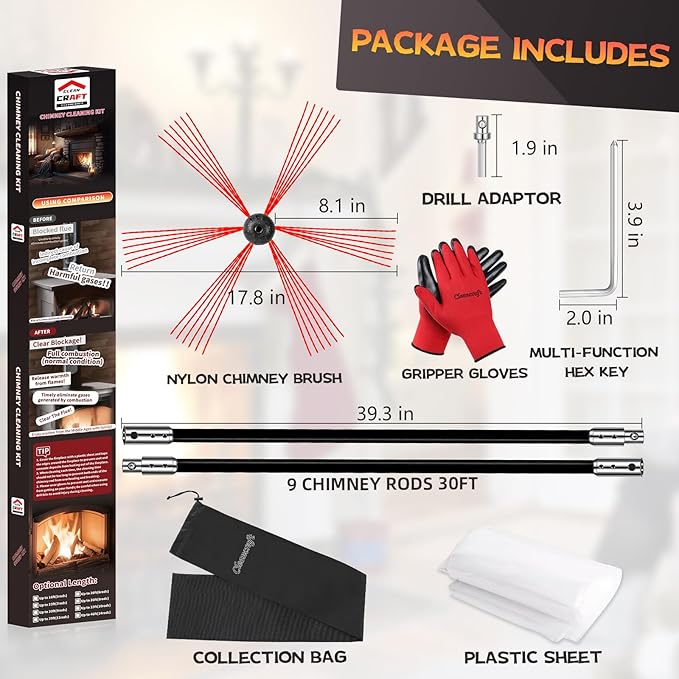 30 Feet Chimney Sweep Kit, Chimney Cleaning Kit - Image 2