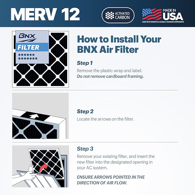 BNX TruFilter 16x24x1 MERV 12 Odor Defense AC Furnace Air Filter - Image 8