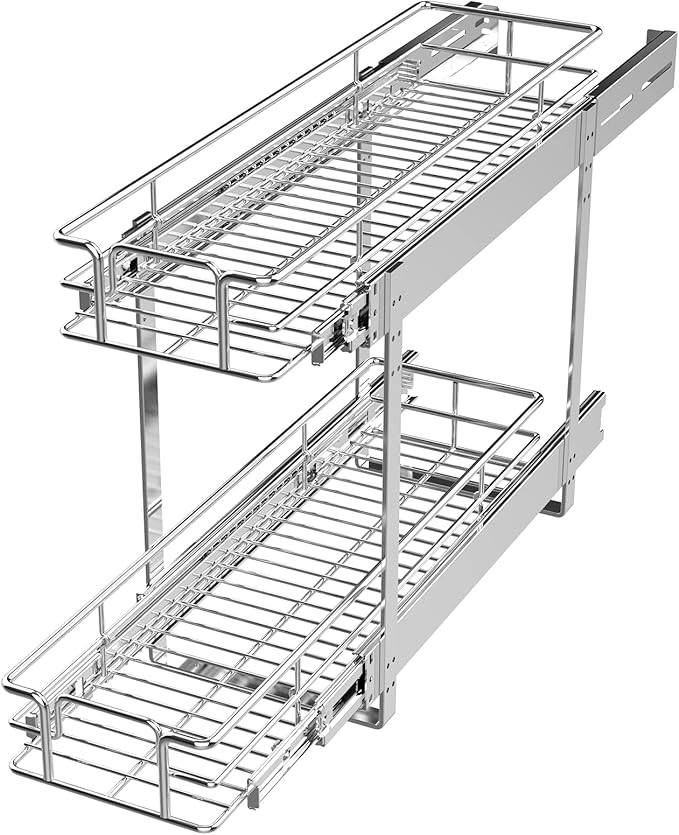 LOVMOR 2 Tier Individual Pull Out Cabinet Organizer 7½" W x 21½" D, Slide Out by LOVMOR