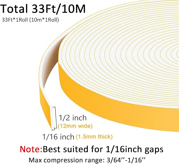 White Strong Adhesive Seal Foam Tape, Weather Stripping - Image 5