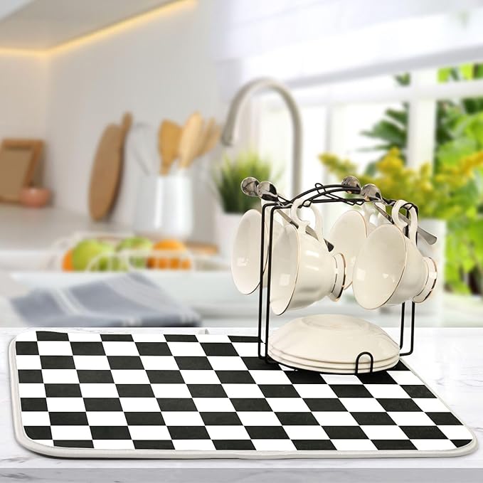 Black White Chessboard Dish Drying Mat - Image 5