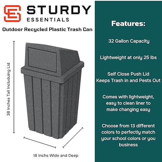 32 Gallon Square Slatted 100% Recycled Plastic Heavy-Duty Commercial Outdoor or - Image 2