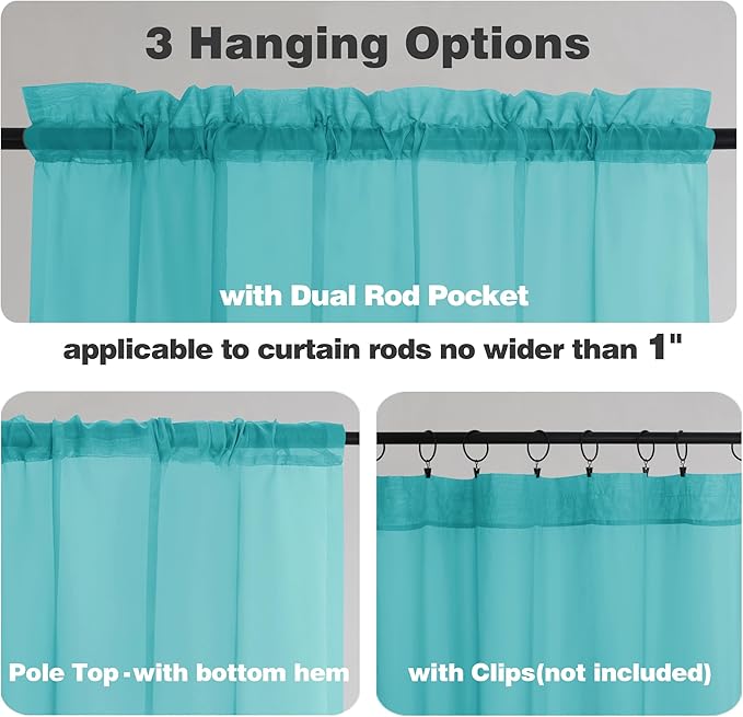 Chyhomenyc Turquoise Sheer Curtains 78 Inches Long 2 Panels Set - Image 6