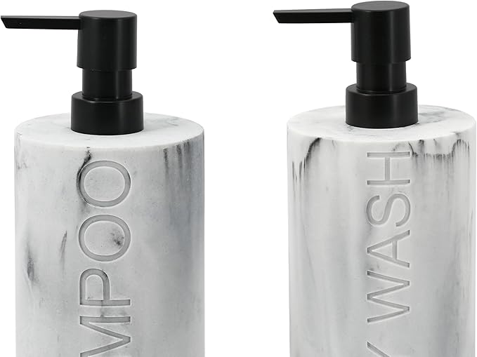 Marble Resin 2 Piece Shampoo and Body Wash Dispenser Set, Luxurious Refillable - Image 7