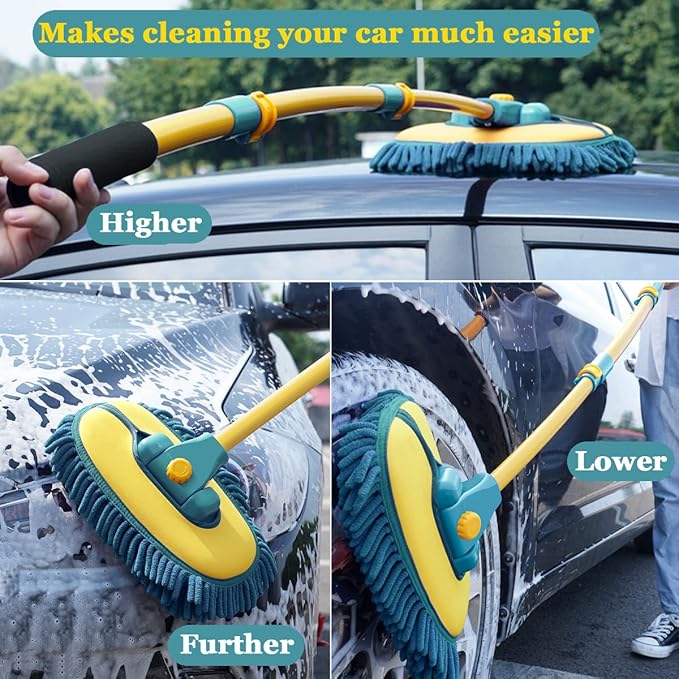 Car Wash Brush with Long Handle, Car Wash Mop Mitt with 2 Replacement Head - Image 5