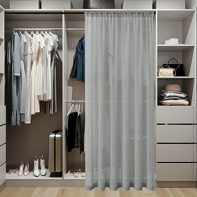 Tollpiz Sheer Door Curtains Closet Linen Textured Curtain Sheers Doorway Light - Image 3
