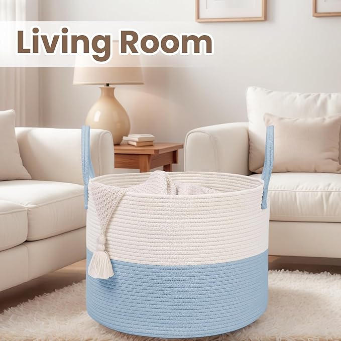 Woven Blanket Basket, 65L Large Rope Storage Bin - Image 5