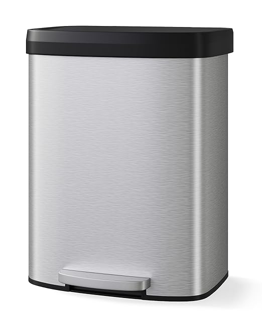 16 Gallon Trash Can, Stainless Steel Kitchen Garbage Can, Recycling or Waste Bin by Fasyou