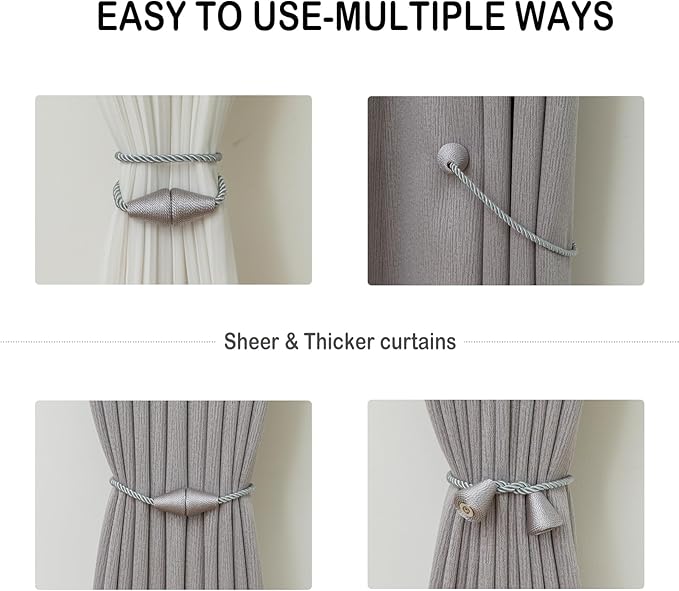 Magnetic Curtain Tiebacks 2 Pack Outdoor Rope Curtain Tie Backs Decorative - Image 5