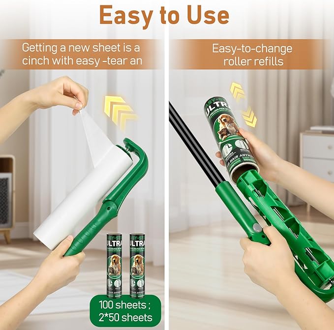 10" Large Lint Roller for Pet Hair Extra Sticky, Long Handle Floor Sticky - Image 6
