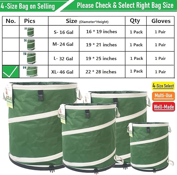 46-Gallon Collapsible Trash Can Hard-Shell Bottom Yard Garden Bag - Image 9