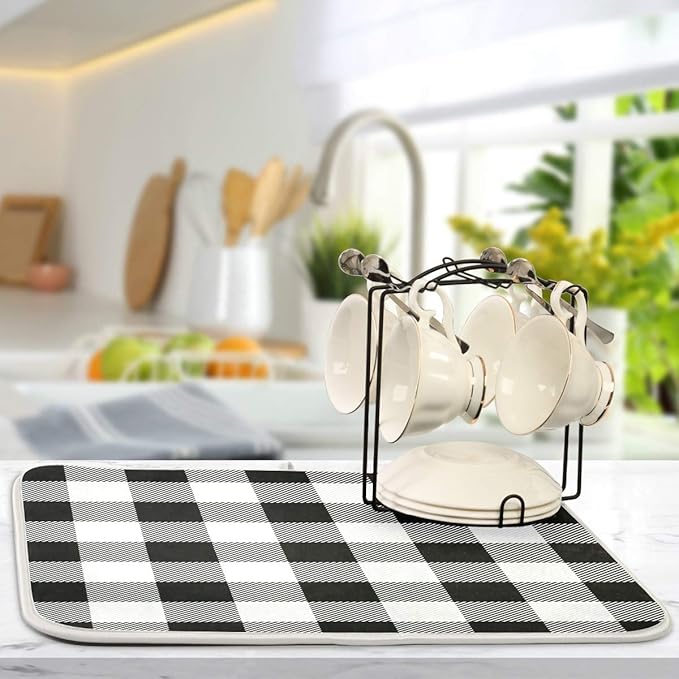 White and Black Buffalo Plaid Dish Drying Mat 16x18 - Image 5
