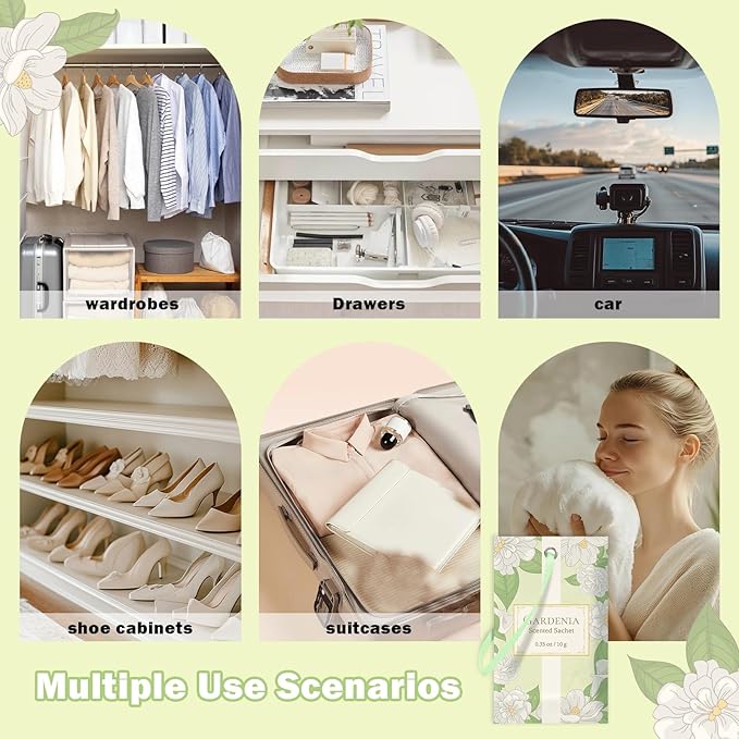 SCENTORINI Scented Sachets for Drawers and Closets, Gardenia Scent 14 Pack - Image 5